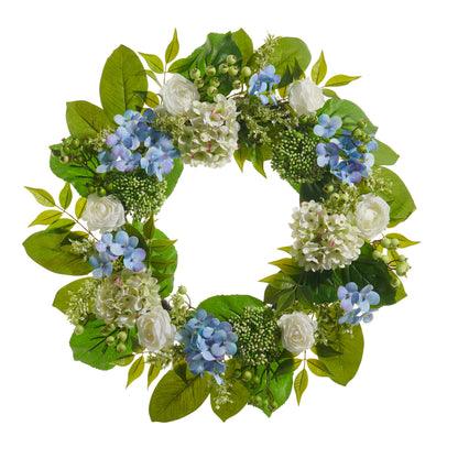 Corona de hortensias celestes 24 pulgadas
