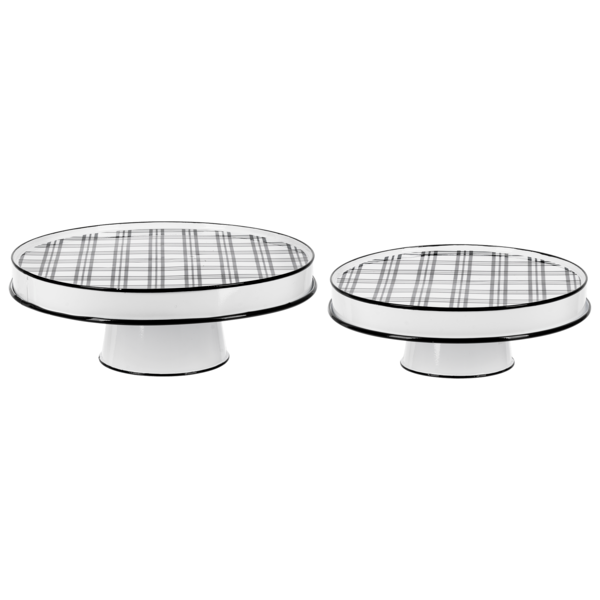 Pastelera de metal blanco con cuadros negros grd