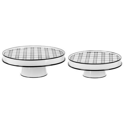 Pastelera de metal blanco con cuadros negros grd