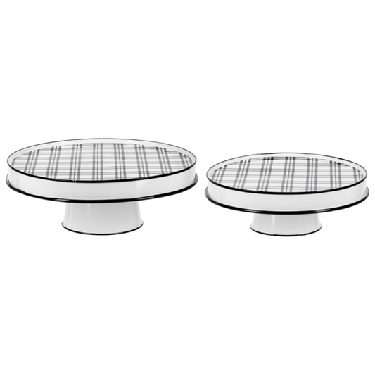 Pastelera de metal blanco con cuadros negros grd