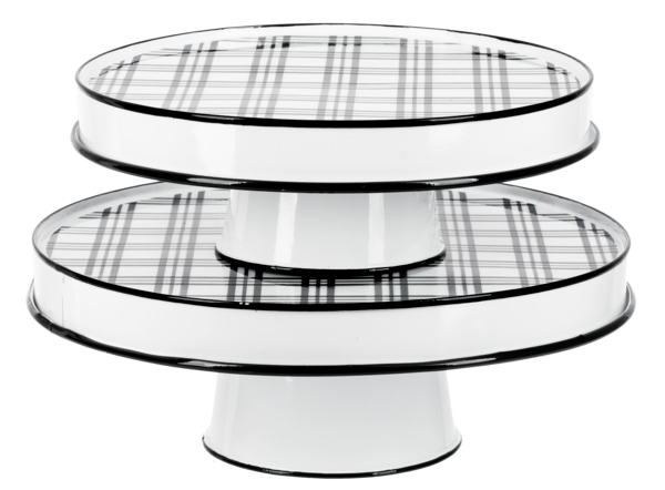 Pastelera de metal blanco con cuadros negros grd