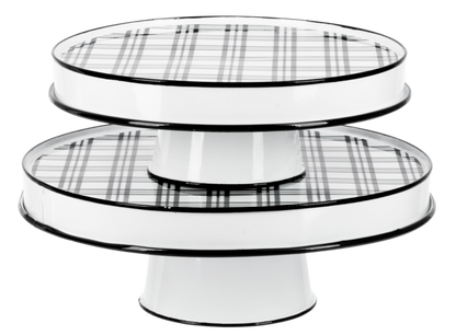 Pastelera de metal blanco con cuadros negros grd