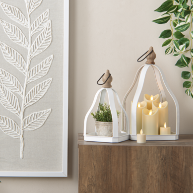 Farol blanco con argolla madera peq