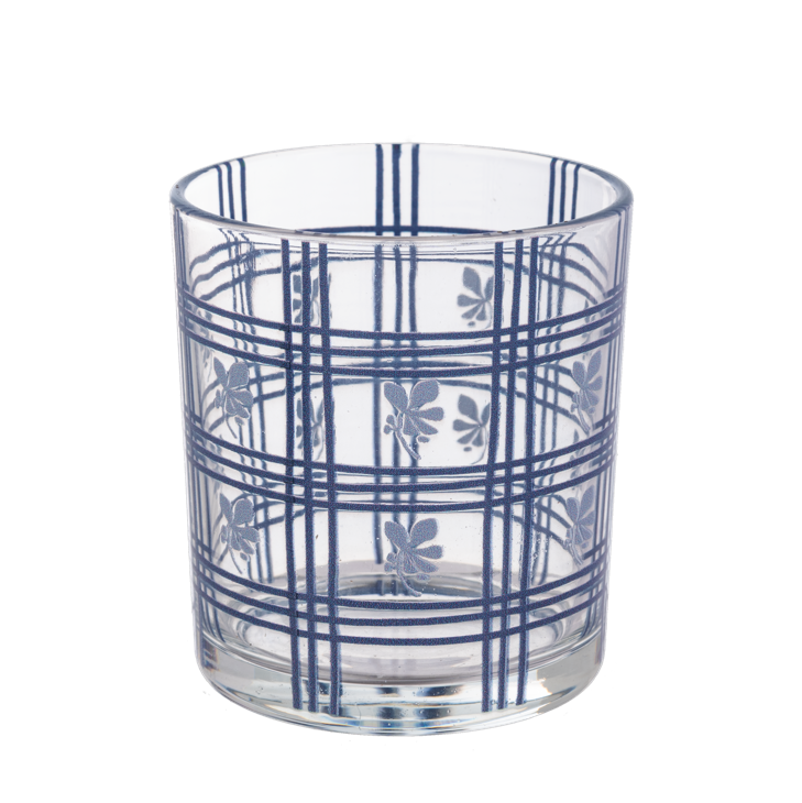 Vaso de vela azul de lineas