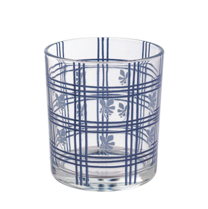Vaso de vela azul de lineas
