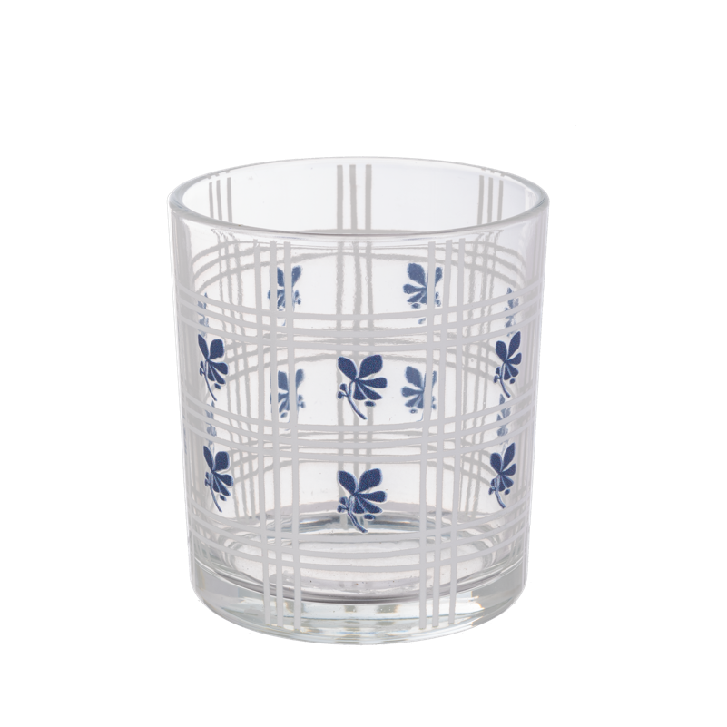 Vaso de vela azul de lineas