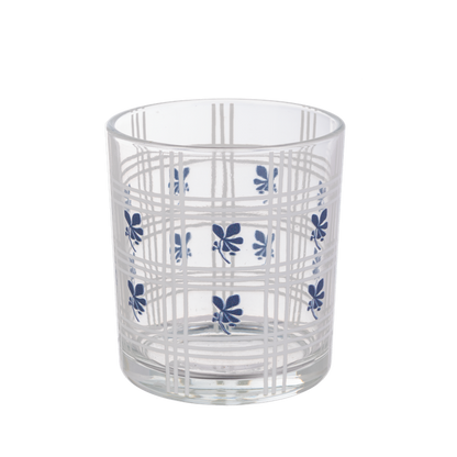 Vaso de vela azul de lineas