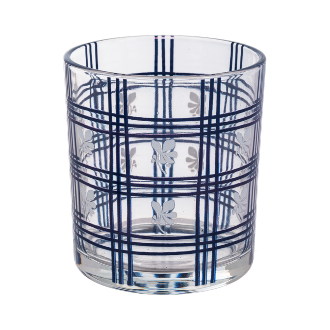 Vaso de vela azul de lineas