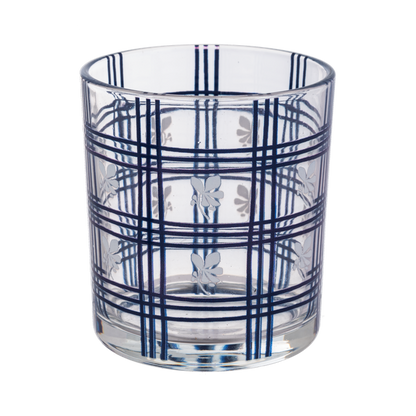 Vaso de vela azul de lineas