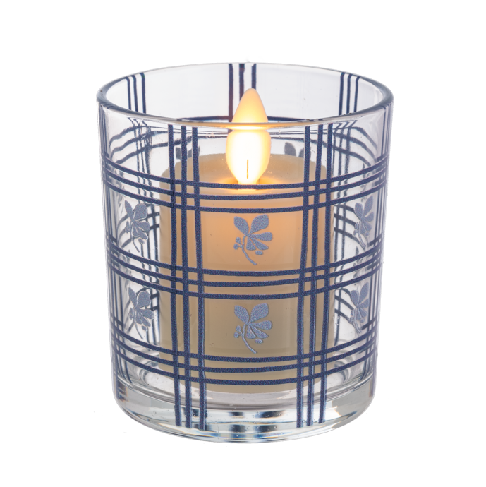 Vaso de vela azul de lineas