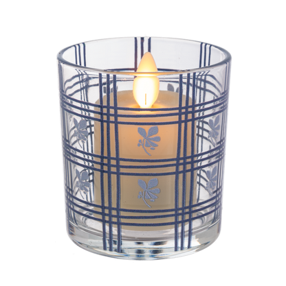 Vaso de vela azul de lineas