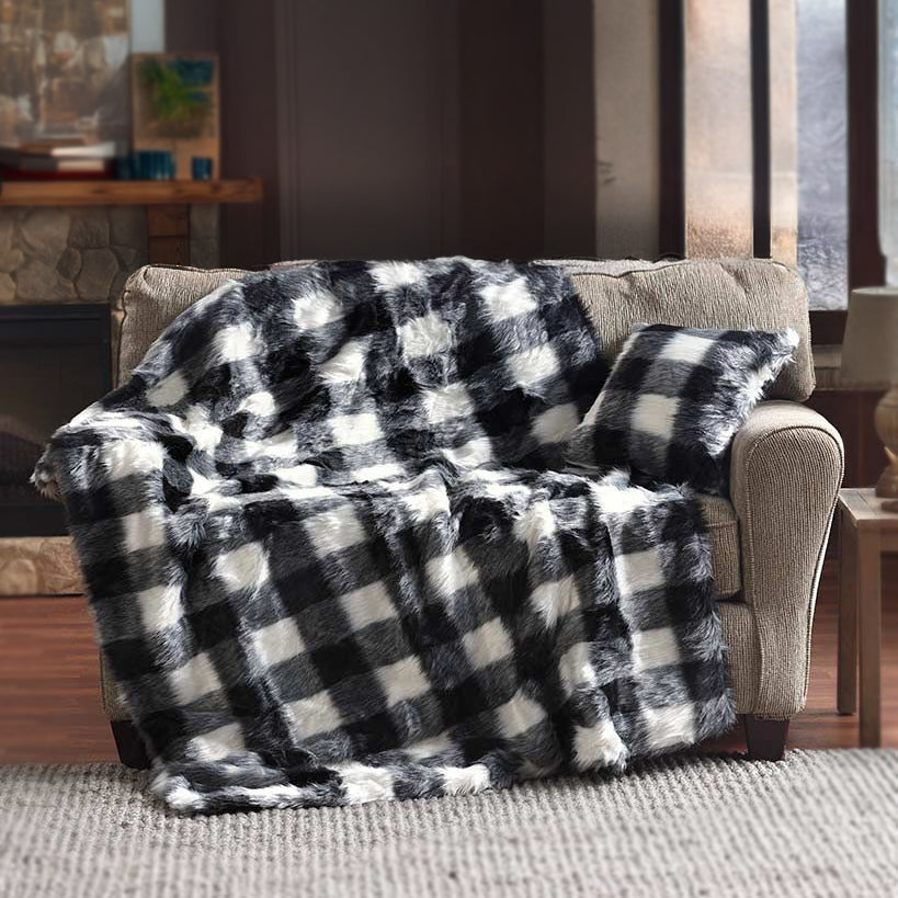 Cojin / Throw de piel artificial negro y blanco